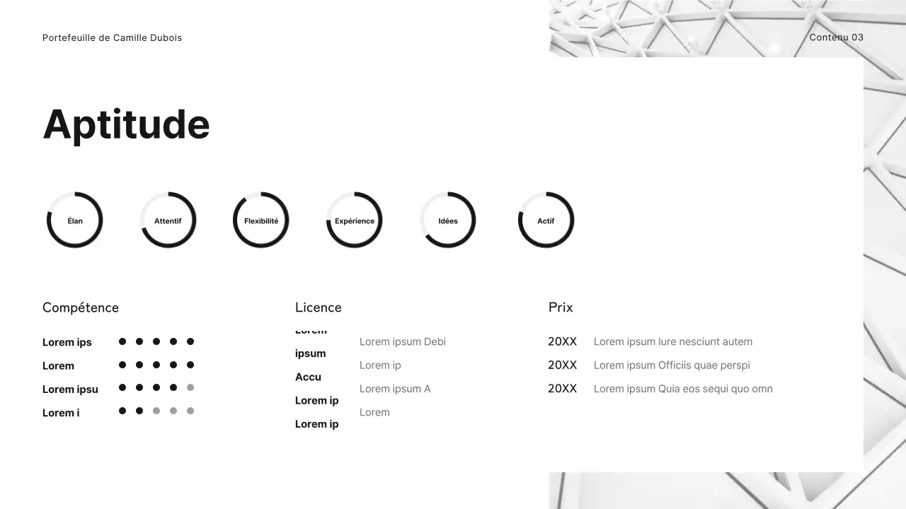 Portfolio simple d'un étudiant en blanc et noir