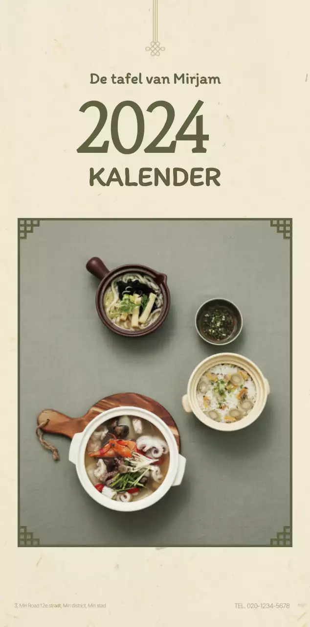 Traditioneel Koreaans restaurant concept coupon kalender in beige en bruin