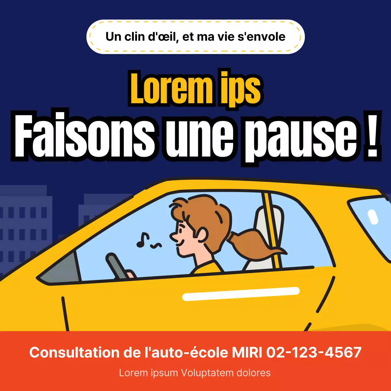 Avis de somnolence au volant avec thème bleu et jaune