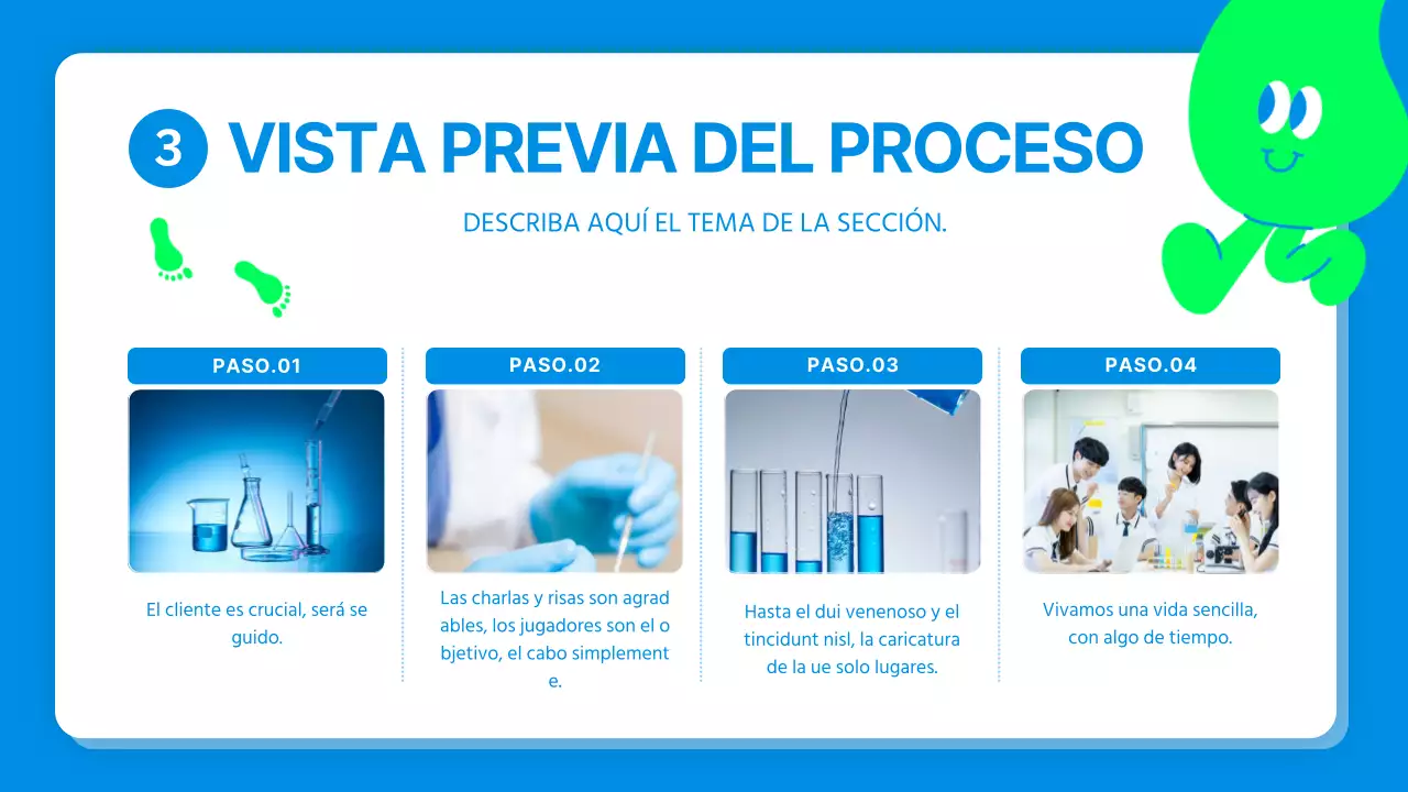 Simpático informe sobre un experimento científico en azul y verde lima