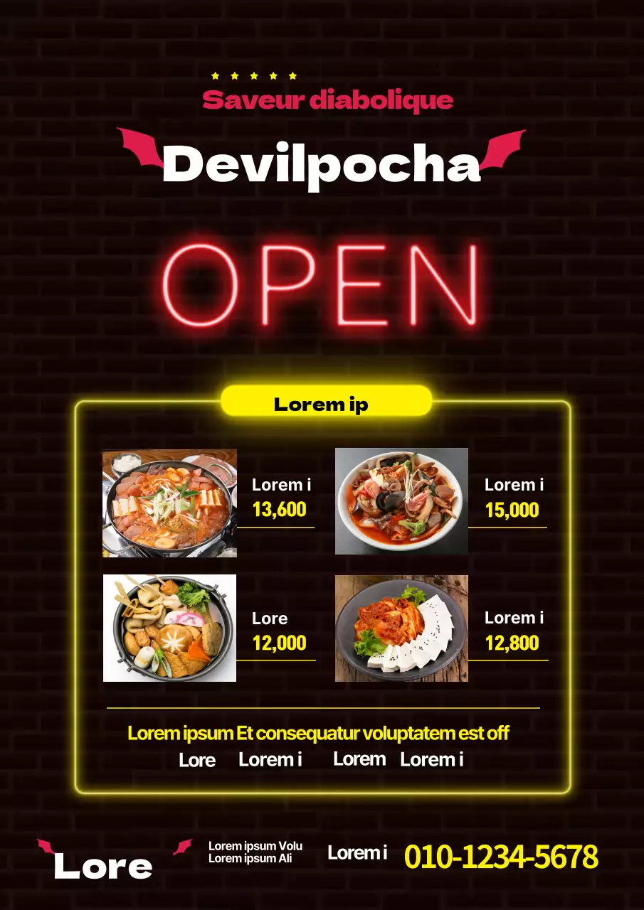 Tableau de menu de bar noir fluorescent