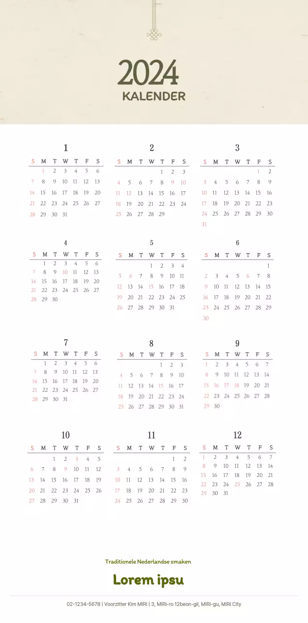 Traditioneel Koreaans restaurant concept coupon kalender in beige en bruin