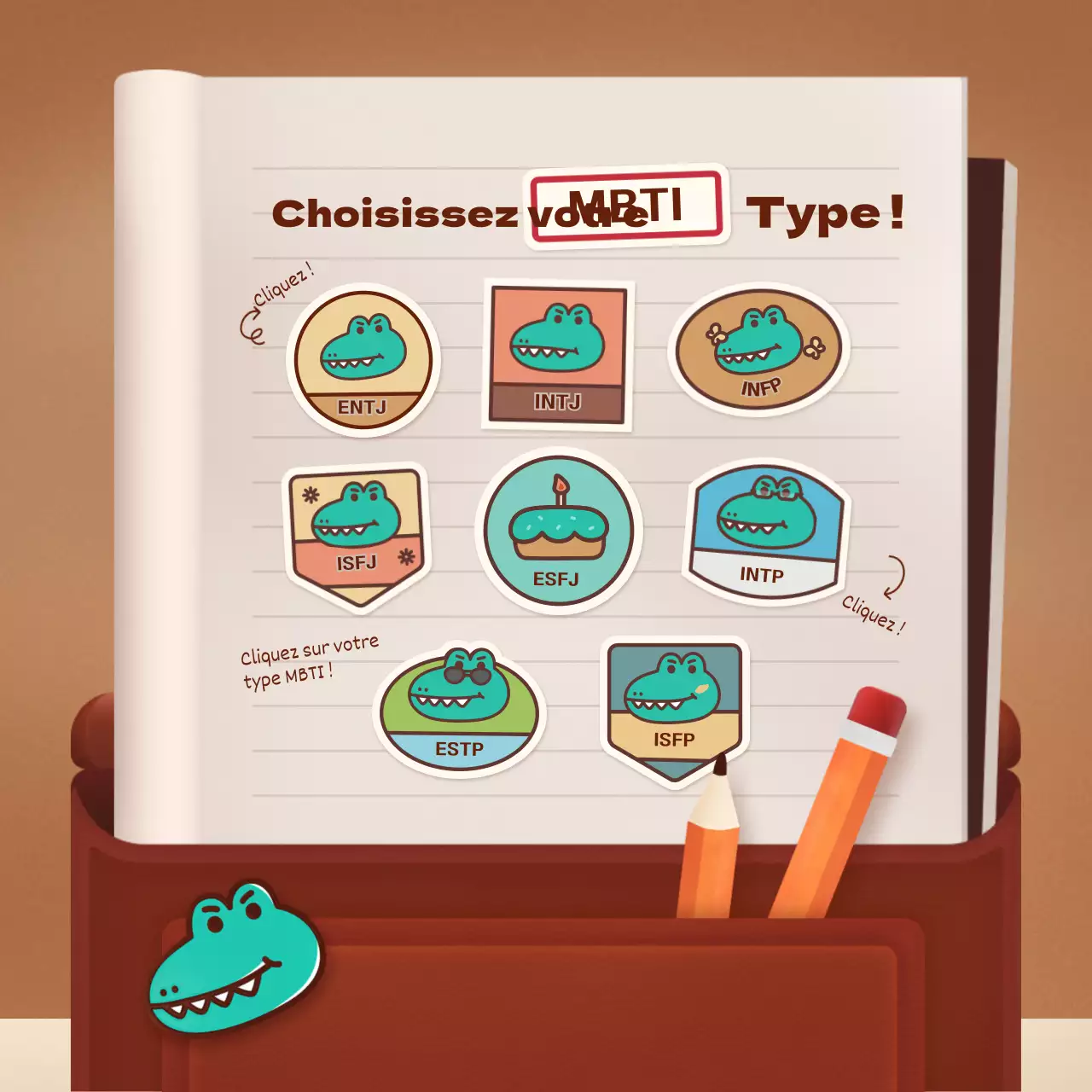 Test de maquettes de cartables rétro bruns et verts