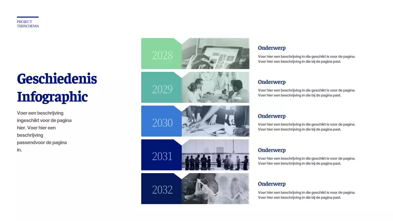Geschiedenis tijdlijn met blauwe en groene foto highlights