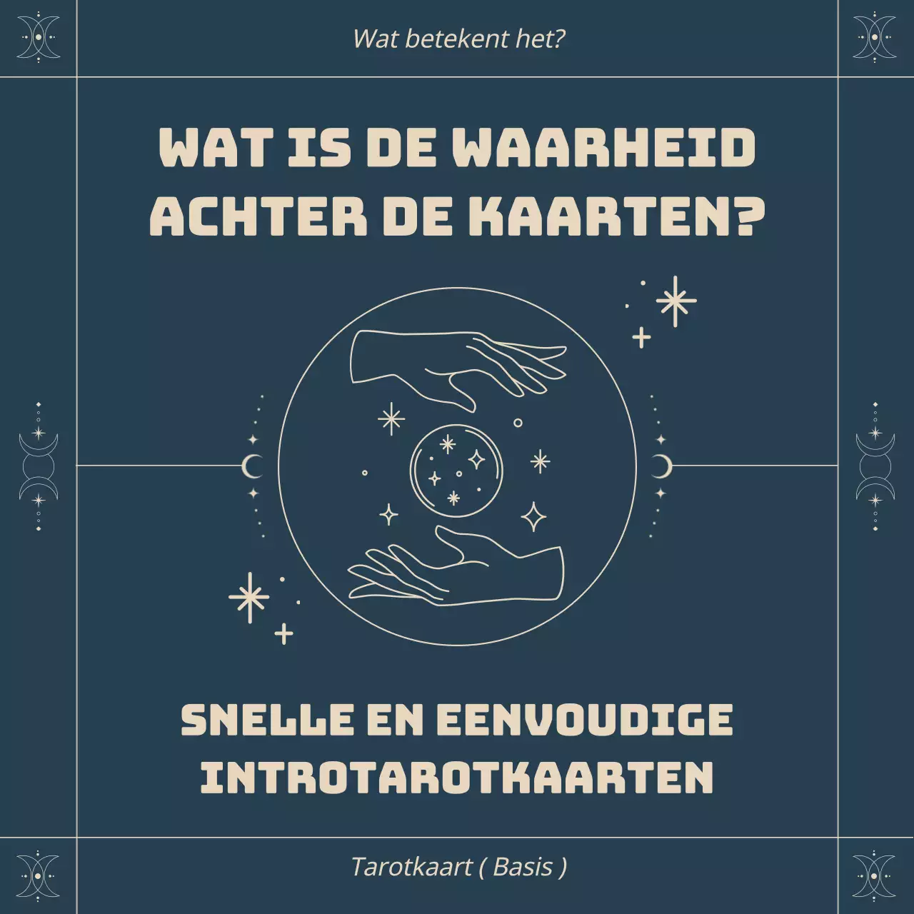 Een snelle en gemakkelijke introductie tot tarotkaarten met een vierkant astrologisch concept in een marineblauw kleurenschema.