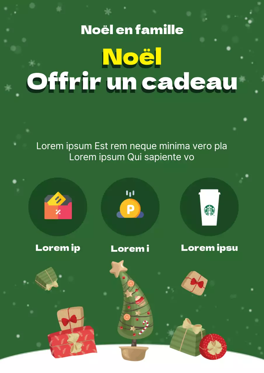 Promouvoir un événement avec une illustration d'un cadeau de Noël et d'un sapin verts
