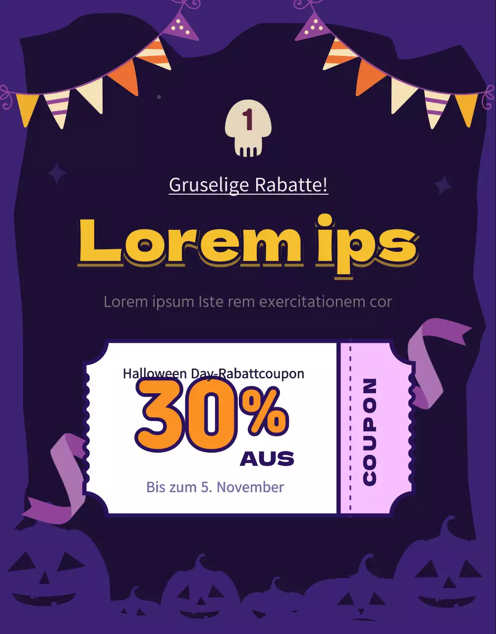 Lila Halloween-Thema Coupon Angebot Rabatt Veranstaltung