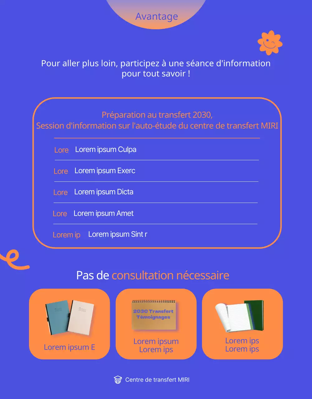 Conseil en transfert simple et lumineux en bleu et orange