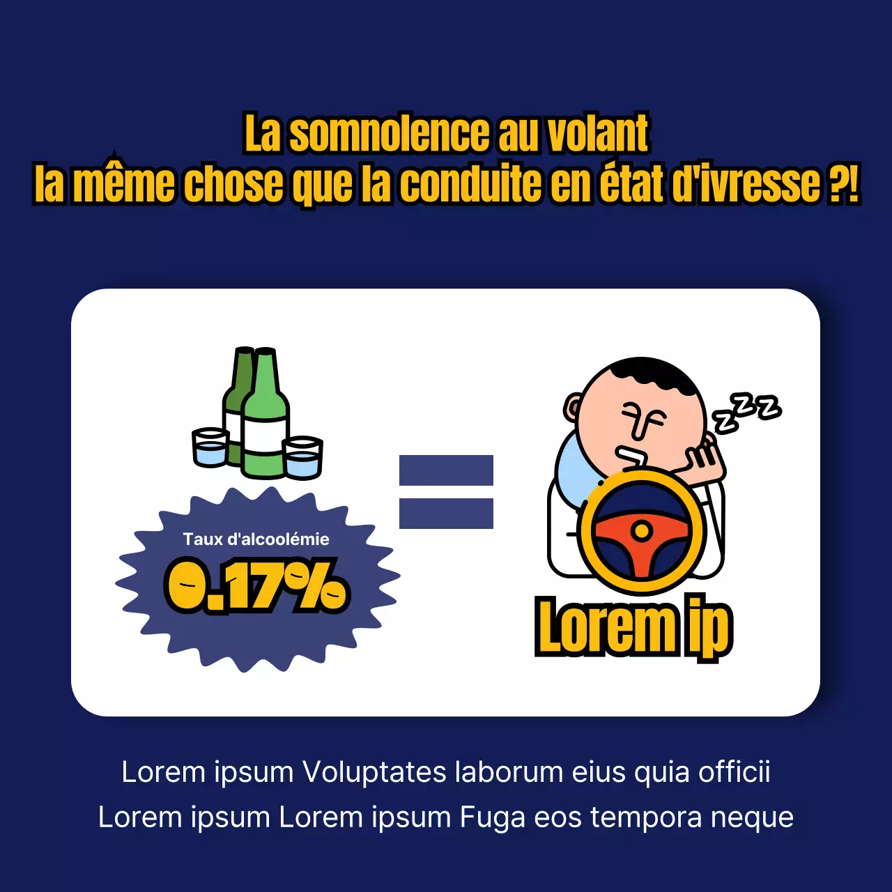 Avis de somnolence au volant avec thème bleu et jaune