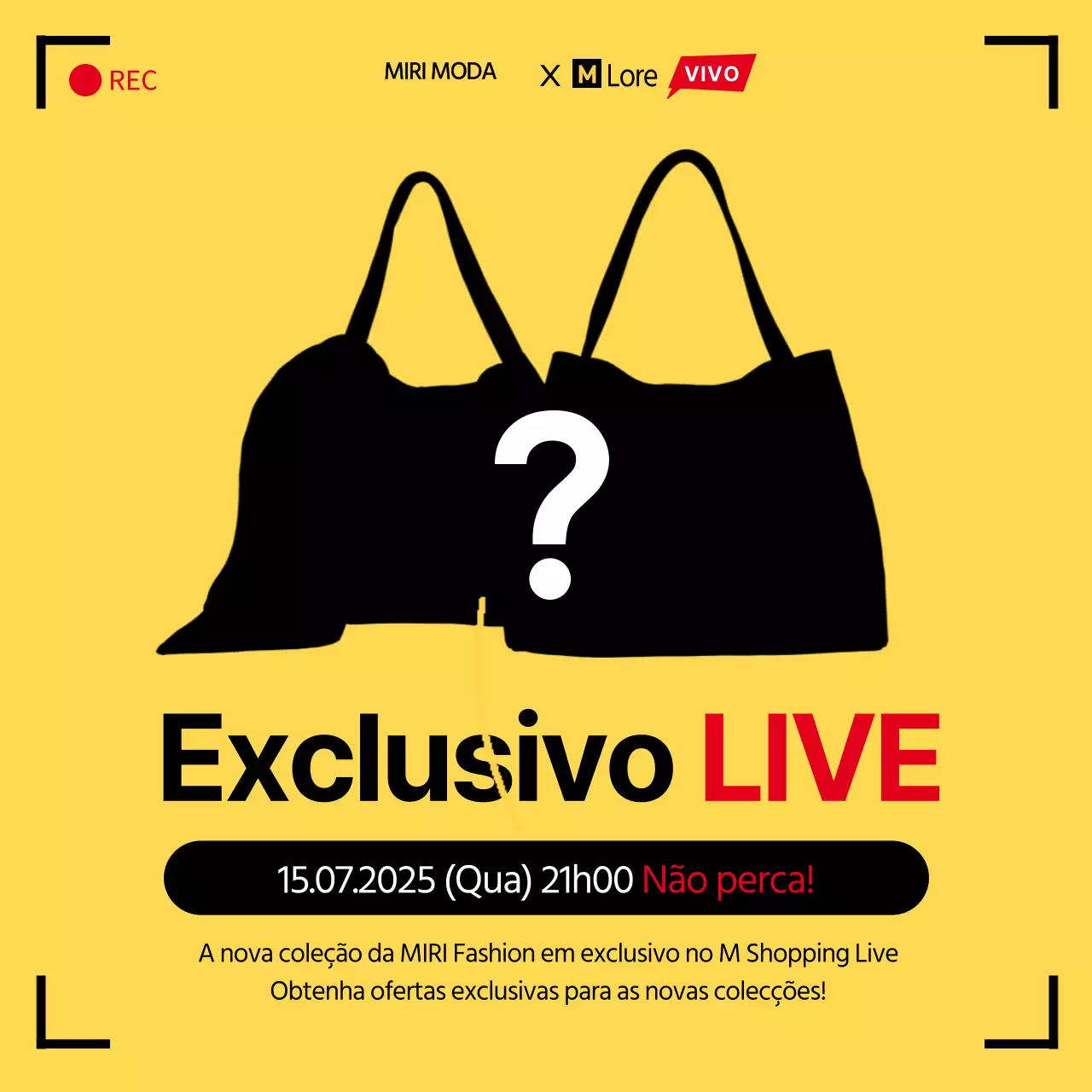 Transmissão em direto de compras exclusivas com moldura de filmagem amarela