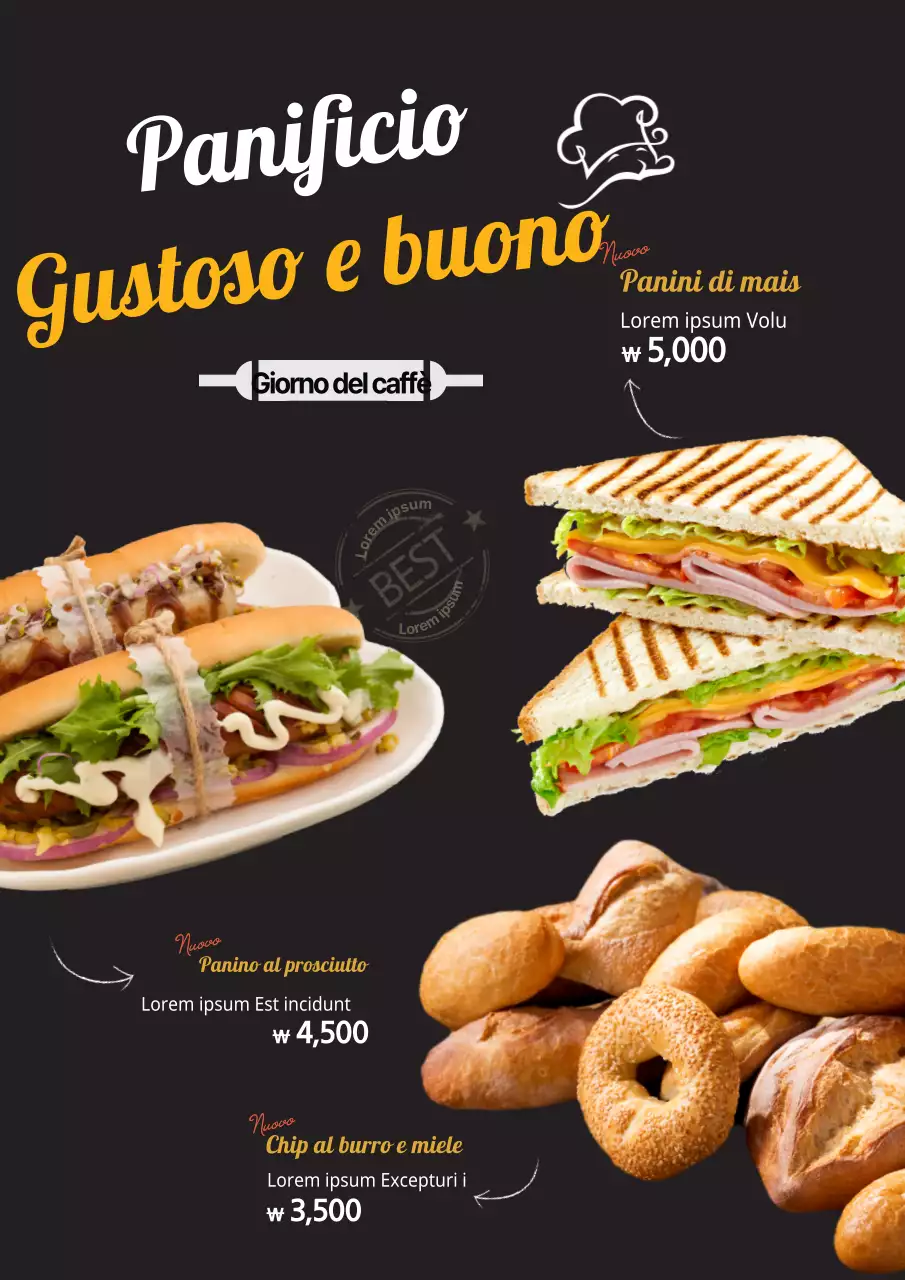 Promuovere un nuovo menu con foto di cibo nero da forno