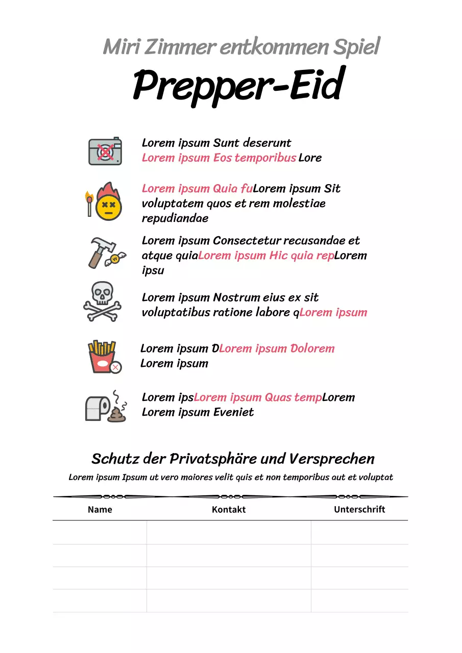 Einfaches weißes Plakat zur Warnung vor Fluchträumen