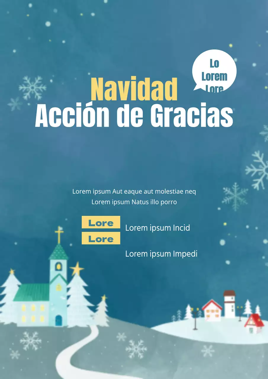 Promocione un servicio navideño con una ilustración de un paisaje invernal azul