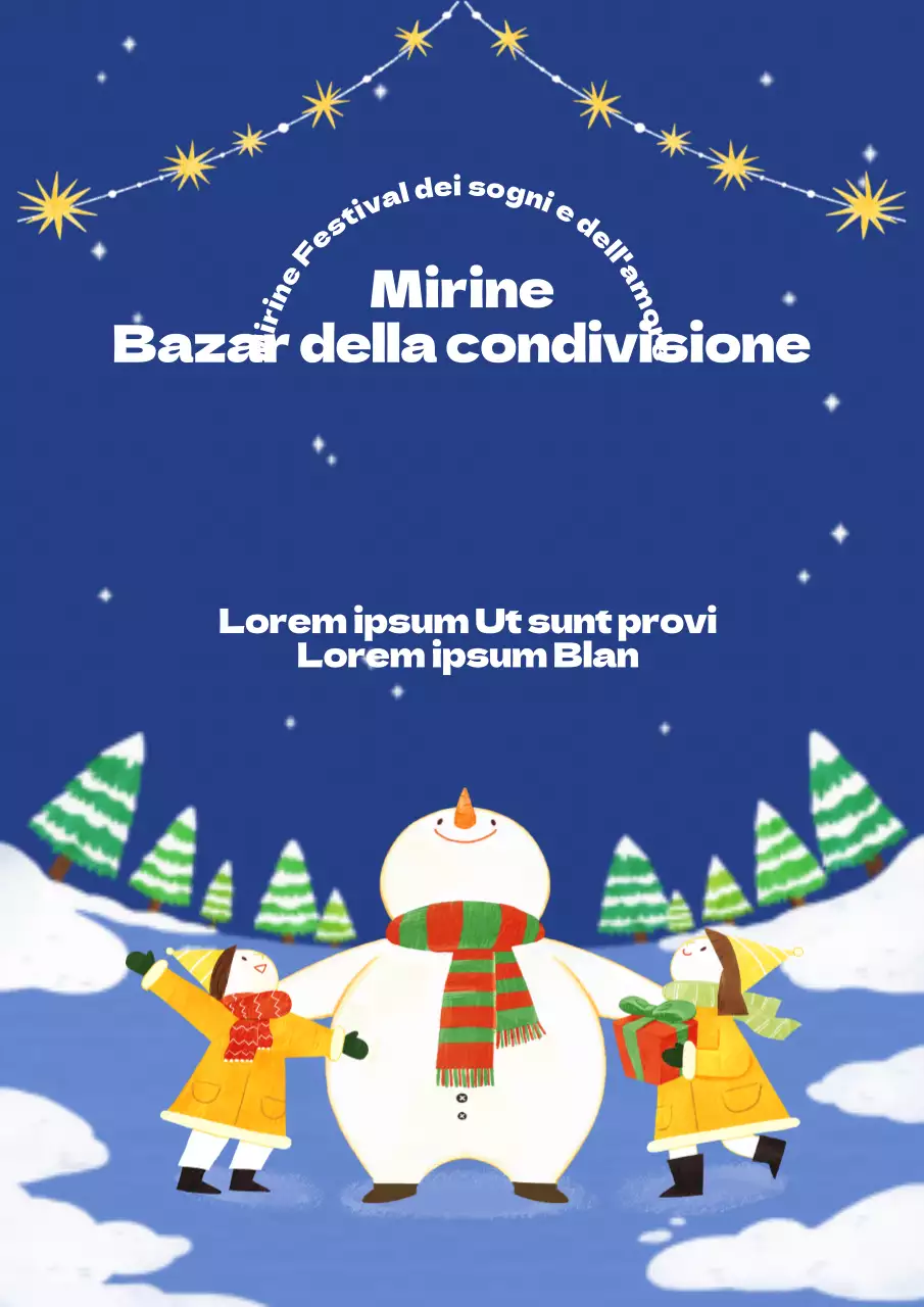 Volantino illustrato per il mercatino delle pulci in blu navy