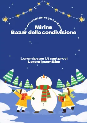 Volantino illustrato per il mercatino delle pulci in blu navy