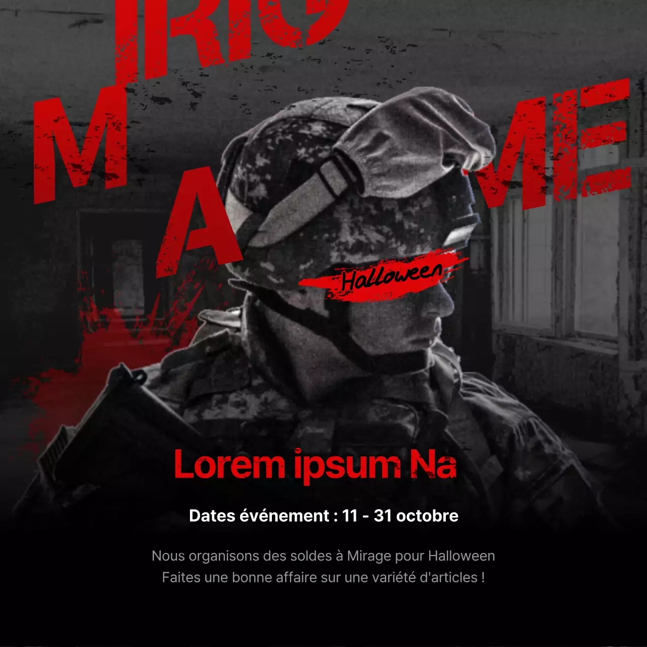 Halloween Game Event Social Media Square en rouge et noir