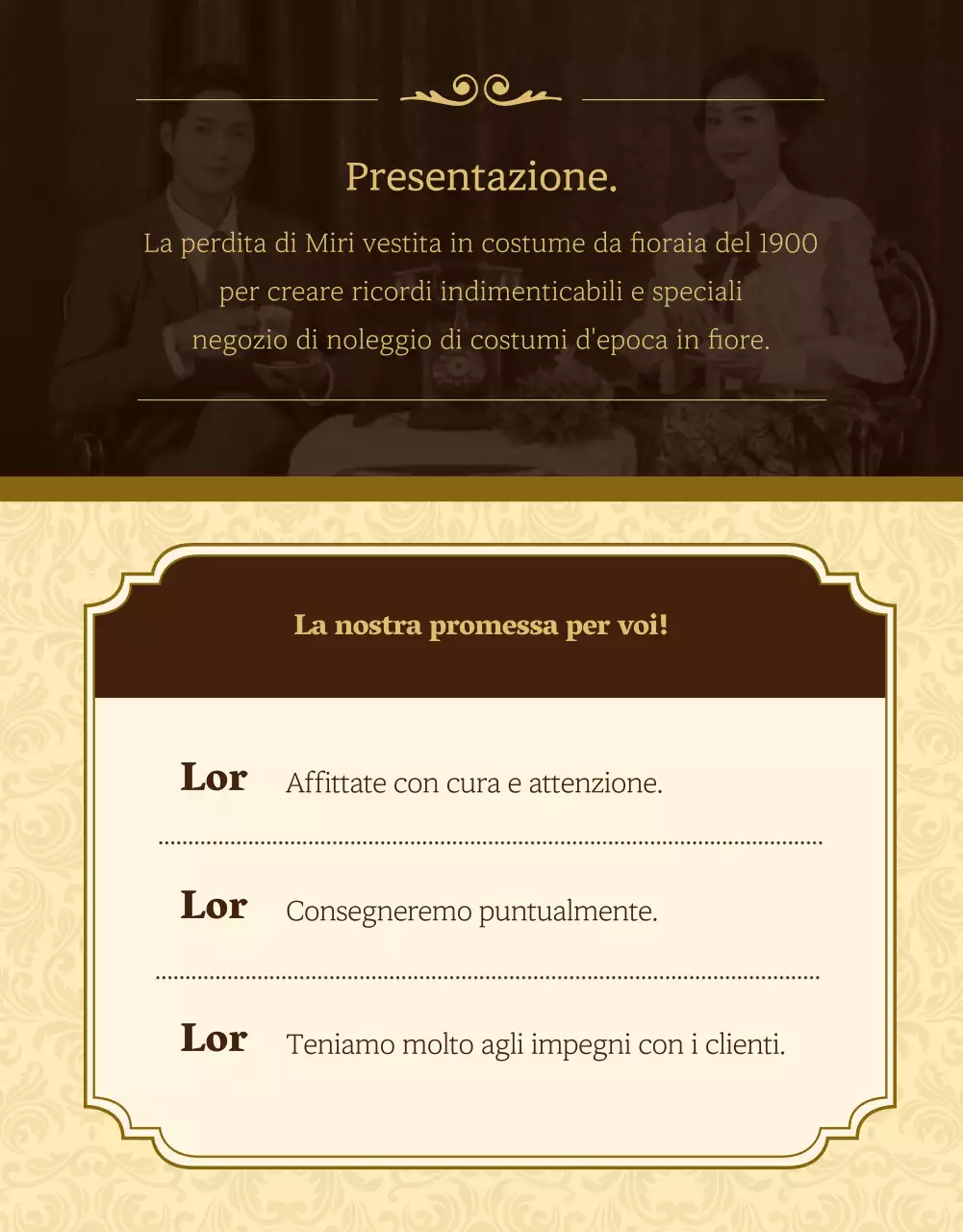 Per saperne di più sul noleggio di costumi a fiori retrò