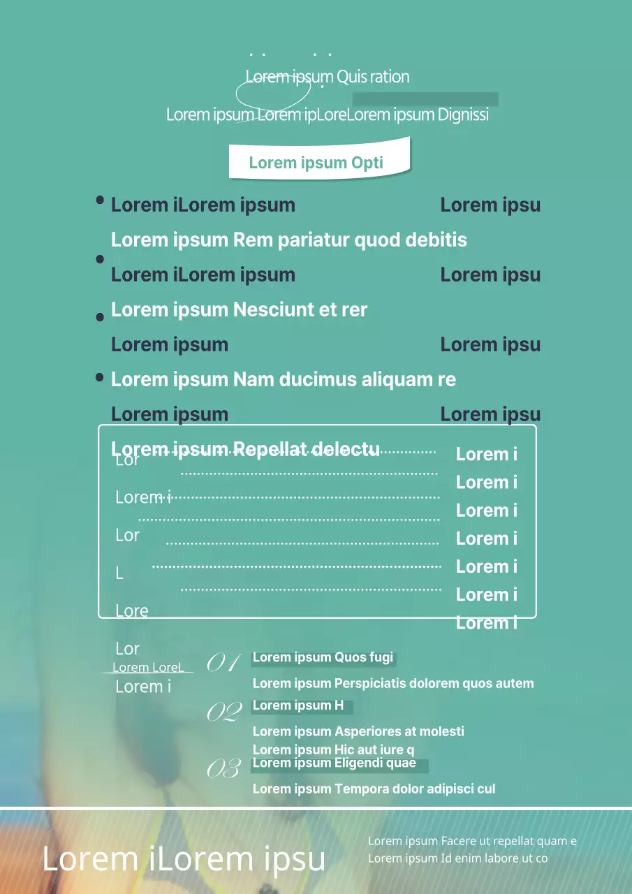 Menú del salón de depilación con degradado turquesa y descripciones de las partes del cuerpo