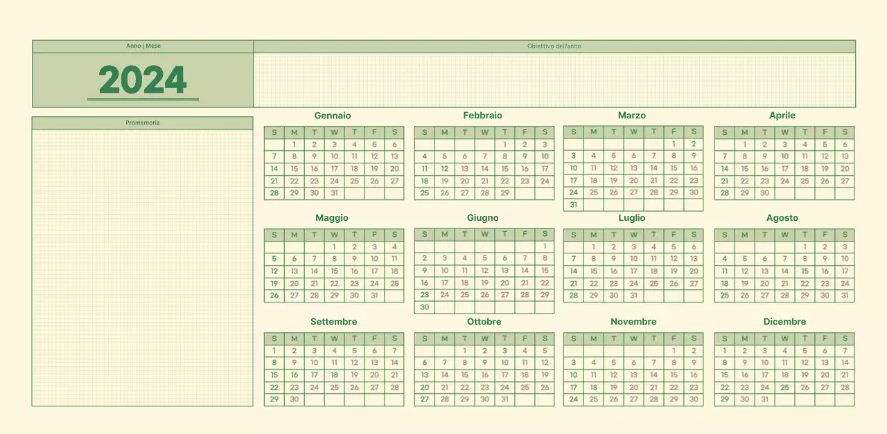 Calendario da parete SAT D-day concept in verde e giallo chiaro