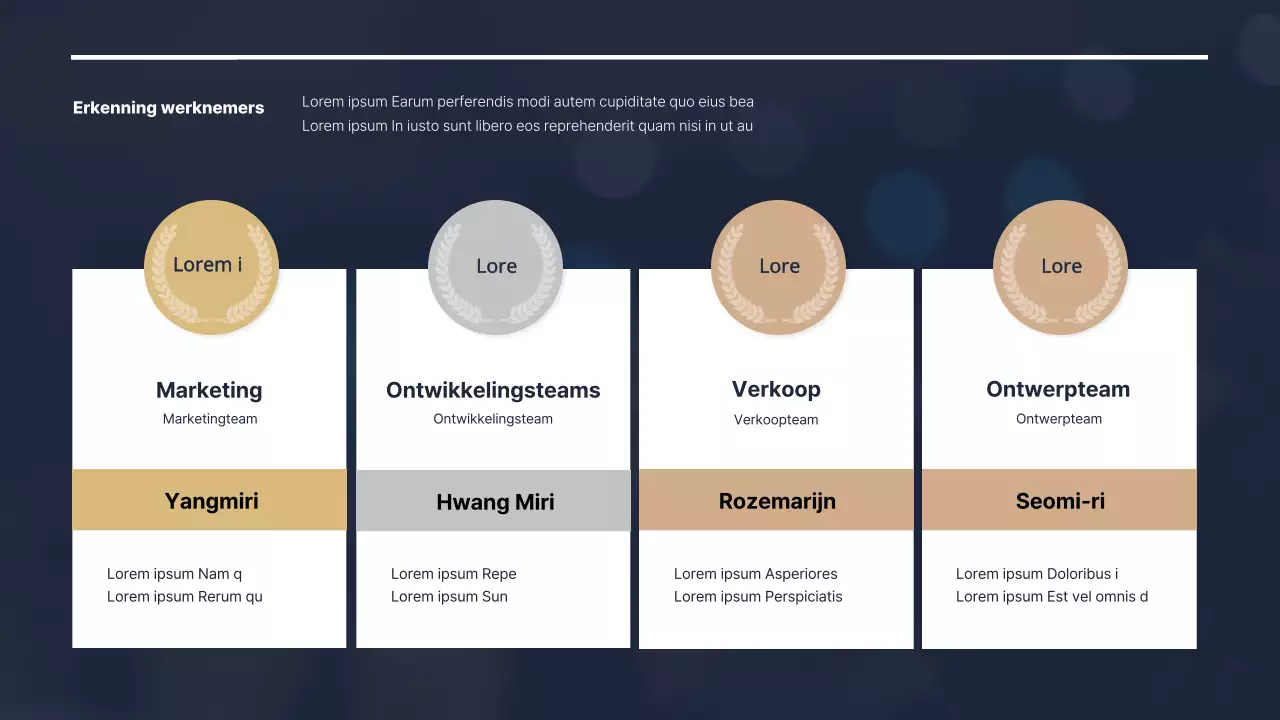 Presentatie voor eindejaarsprestatierapportage in marineblauw-goud