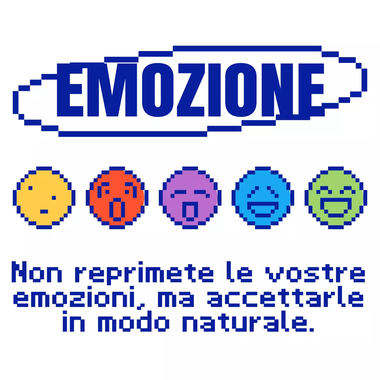 Merchandising personalizzato con espressioni pixelate colorate e simpatiche