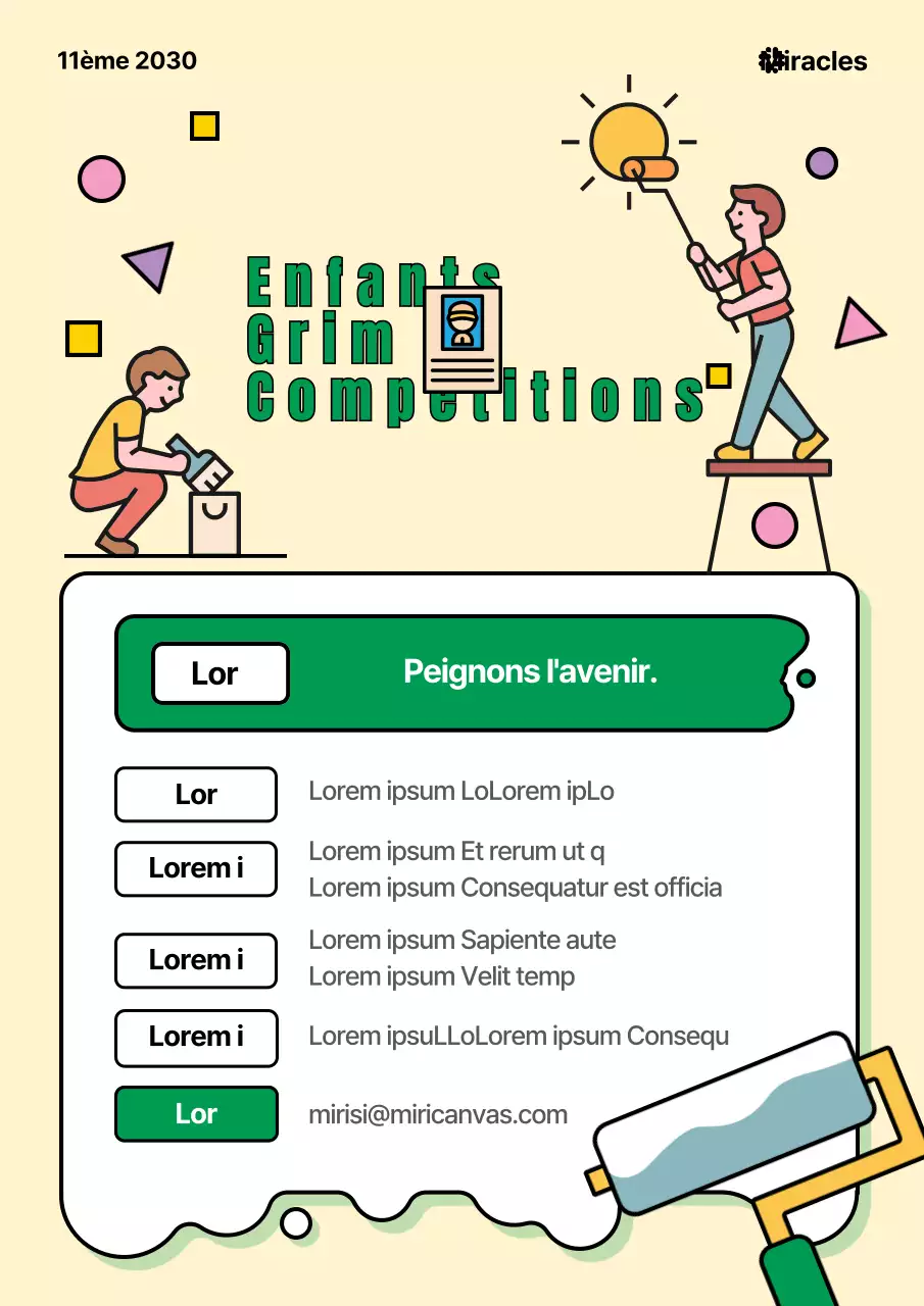 Illustration mignonne d'un enfant peignant avec des peintures jaune et verte.