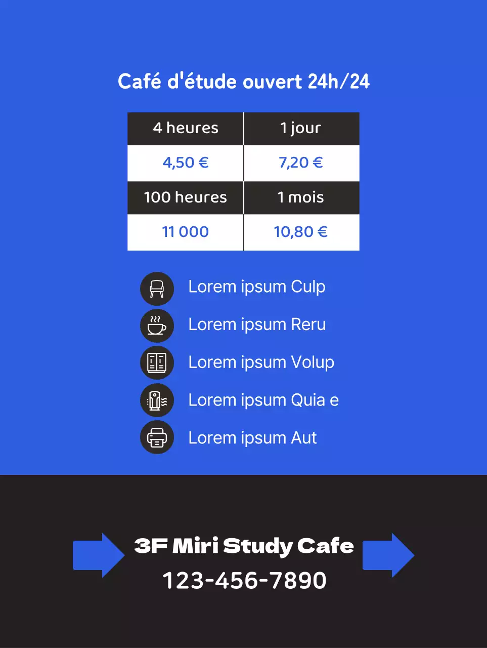 Promouvoir un café d'étude propre avec l'illustration d'un étudiant en train d'étudier sur un fond bleu.