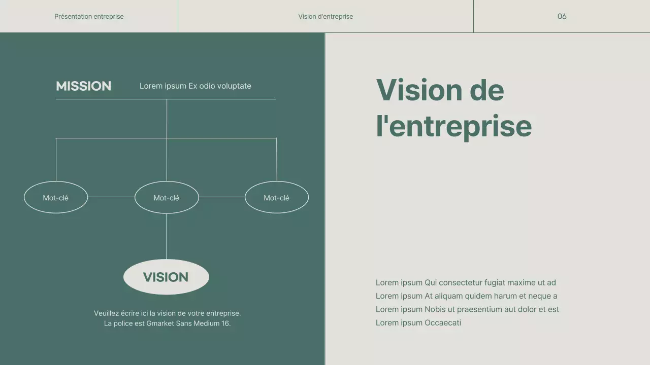 Un profil d'entreprise simple, vert et beige