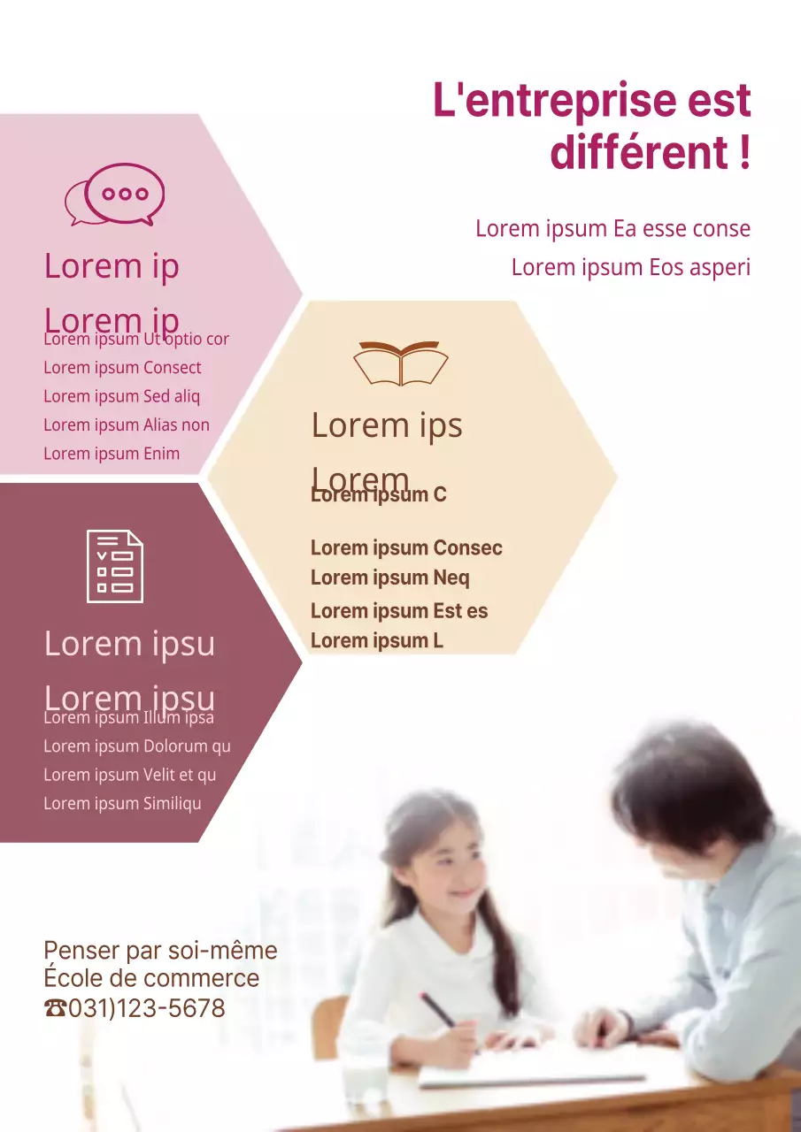 Faites la promotion d'une école de mathématiques avec la photo d'un enfant prenant une leçon en rose.