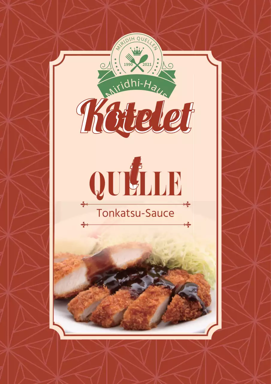 Etiketten für Tonkatsu-Sauce mit bunten Mustern