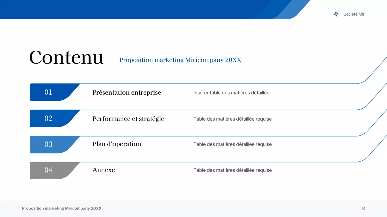 Une présentation d'entreprise simple dans les tons bleu et gris