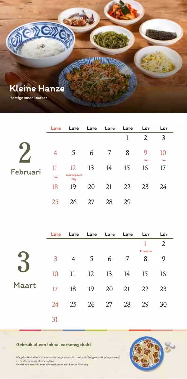 Traditioneel Koreaans restaurant concept coupon kalender in beige en bruin