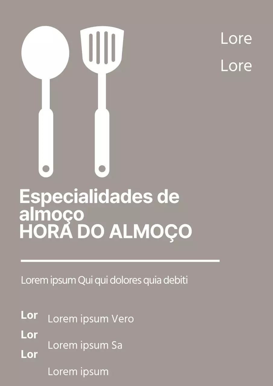 Promoção simples de desconto para almoço em restaurante com ilustração de utensílio de cozinha cinzento