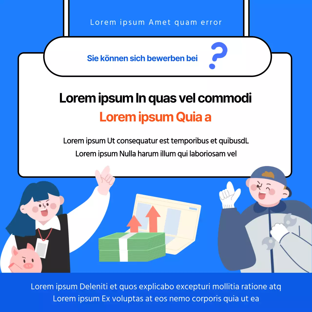 Blau-weiß illustriertes Werbematerial für Young Adult Accounts