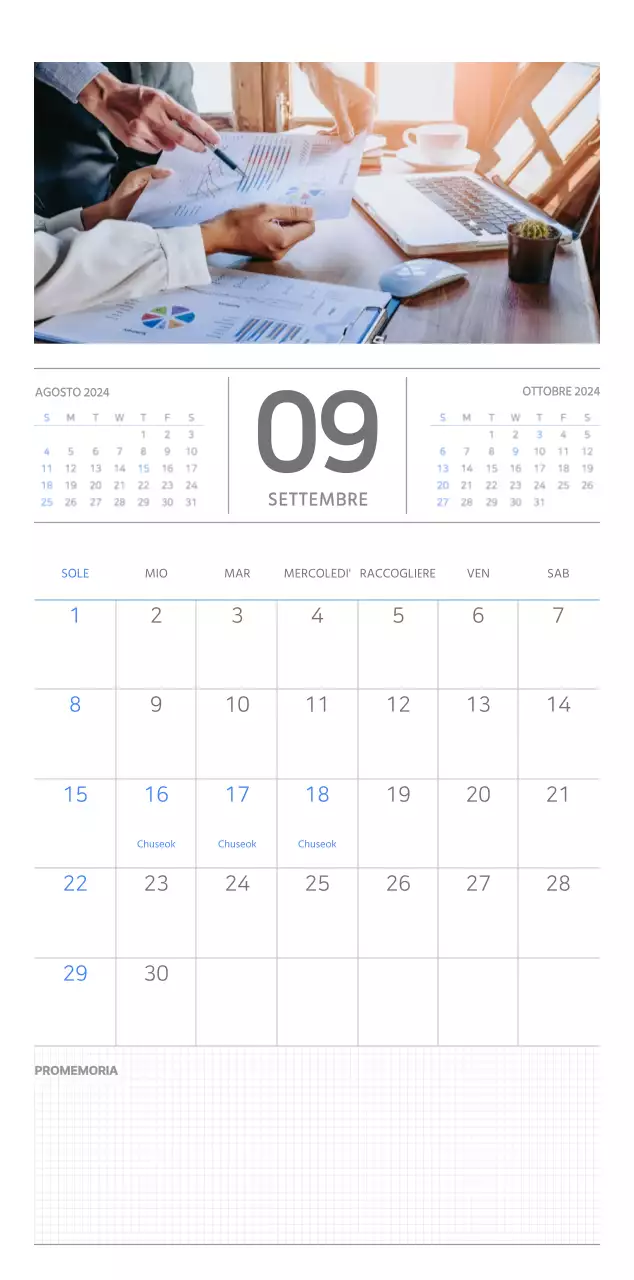 Calendario da parete di concetto aziendale semplice in blu e bianco