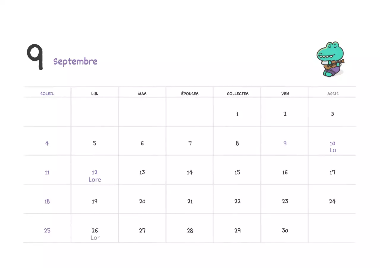 Calendrier Ago septembre 2022