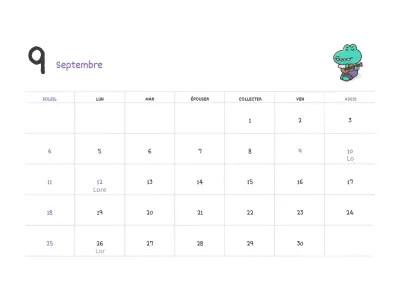 Calendrier Ago septembre 2022