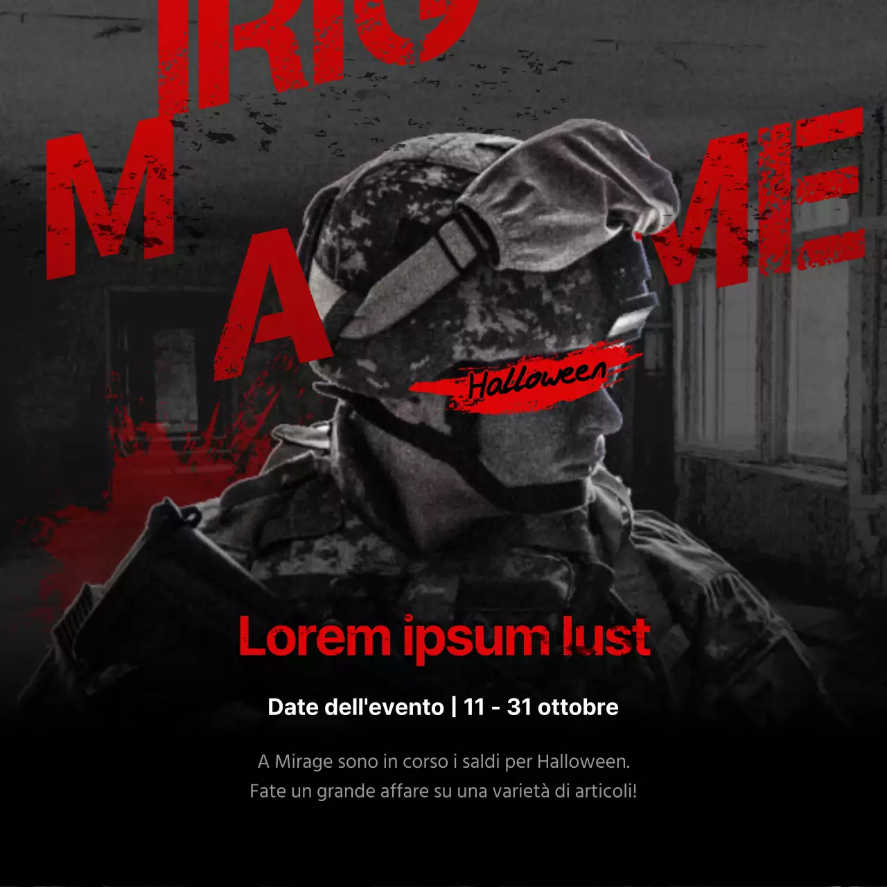 Quadrato per i social media dell'evento di Halloween in rosso e nero