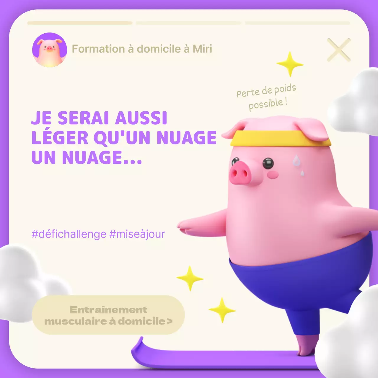 Mise à jour du contenu de la formation à domicile pour les personnages 3D en violet et en jaune