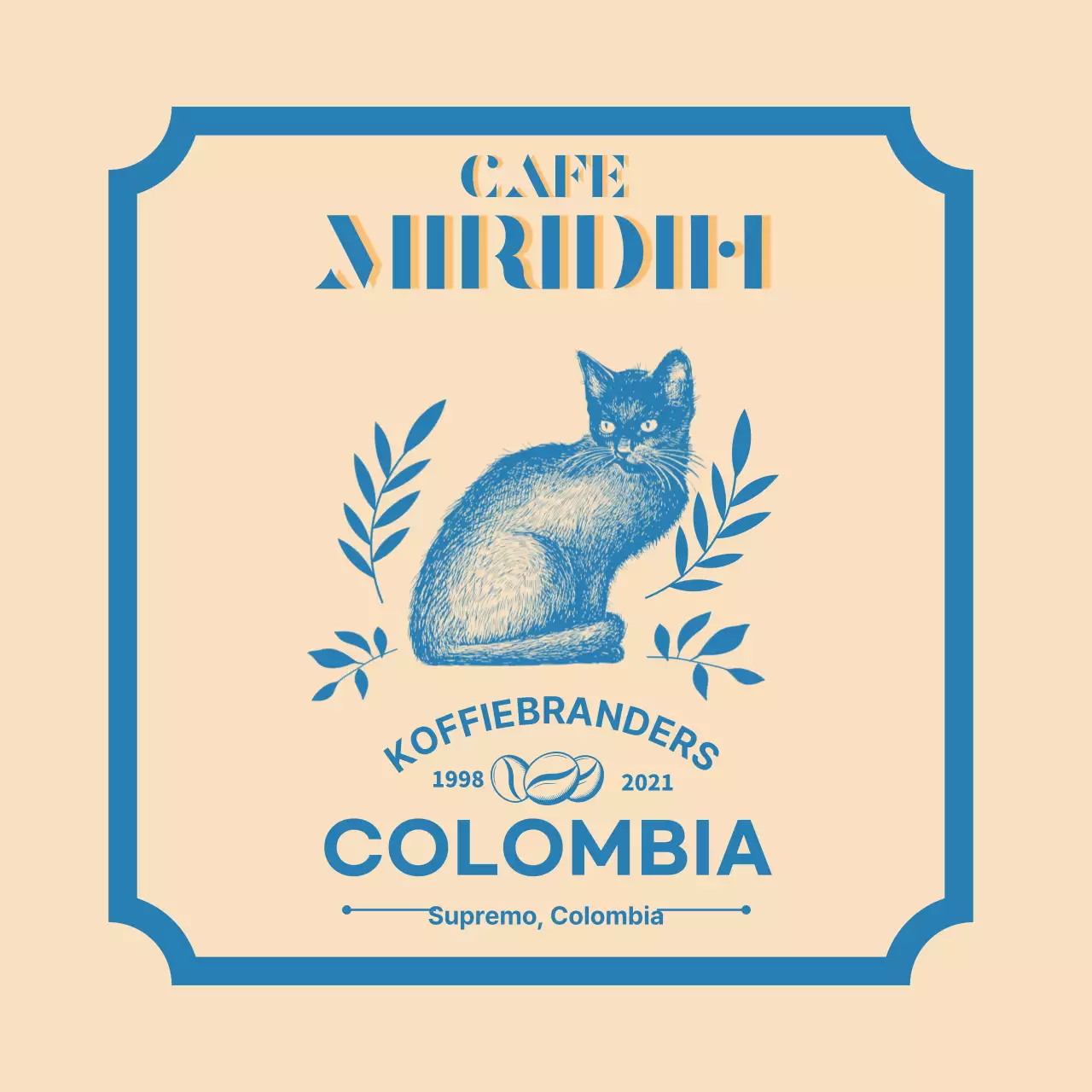 Een gids voor koffiemerken en -bonen met een beige en blauw typografisch ontwerp2