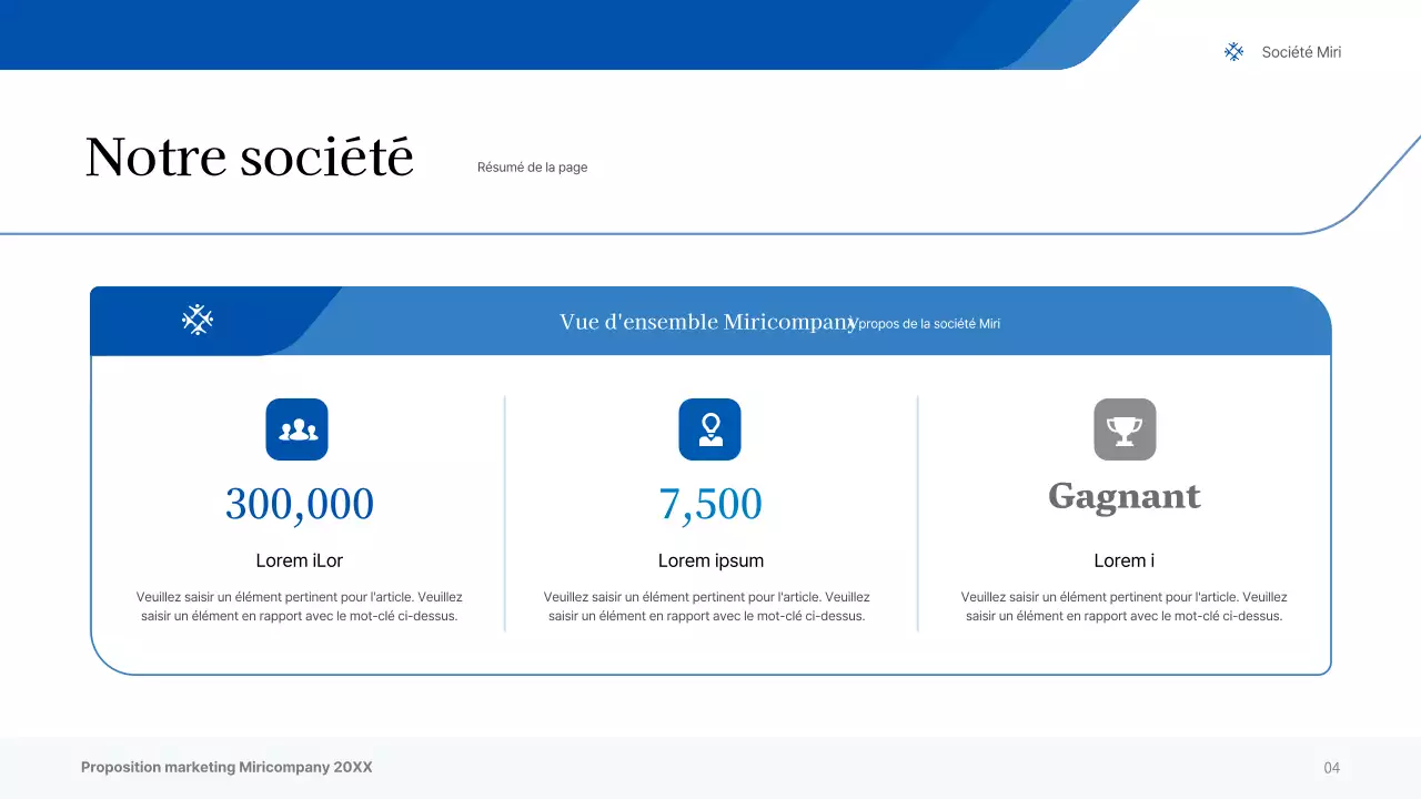 Une présentation d'entreprise simple dans les tons bleu et gris