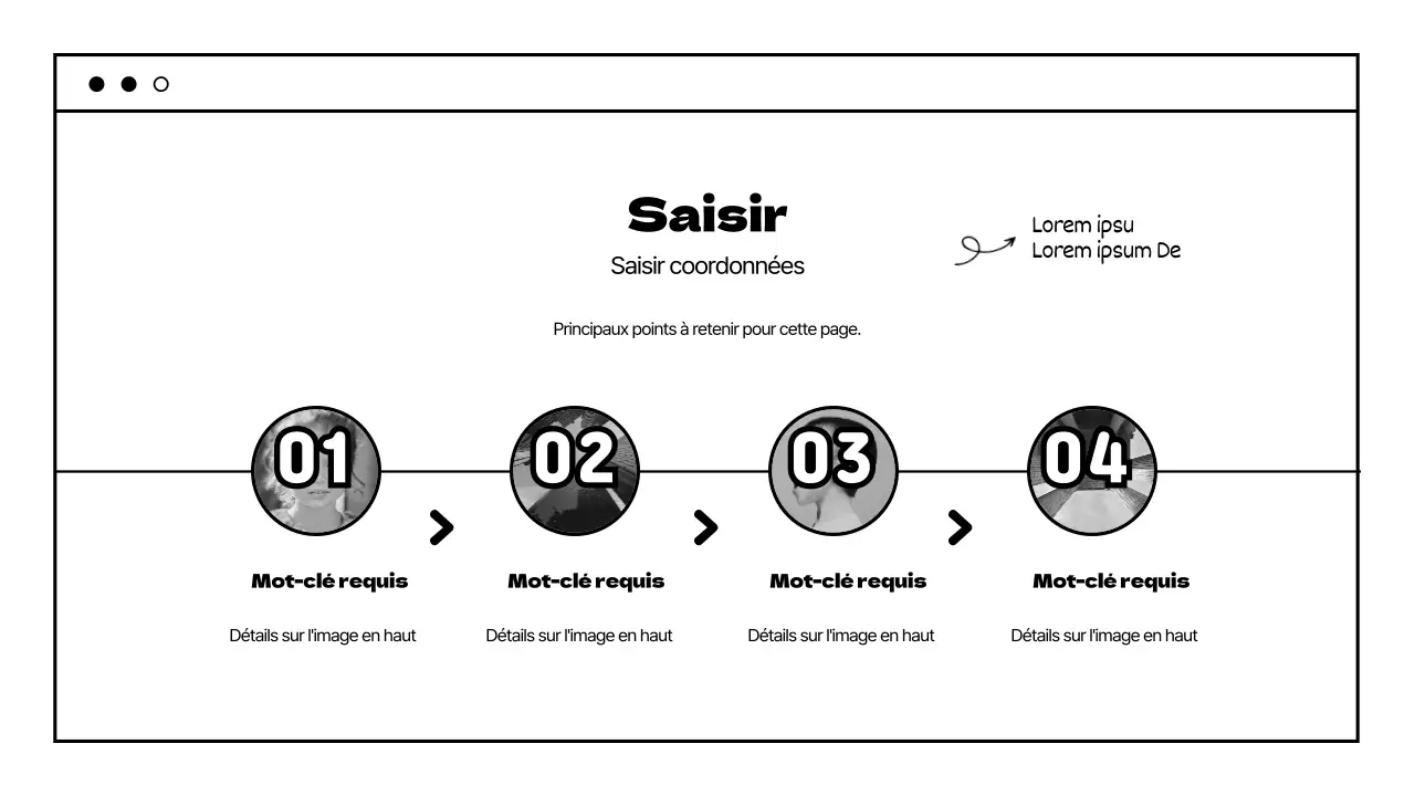 Conception d'un tableau chronologique avec un concept audacieux en blanc et noir