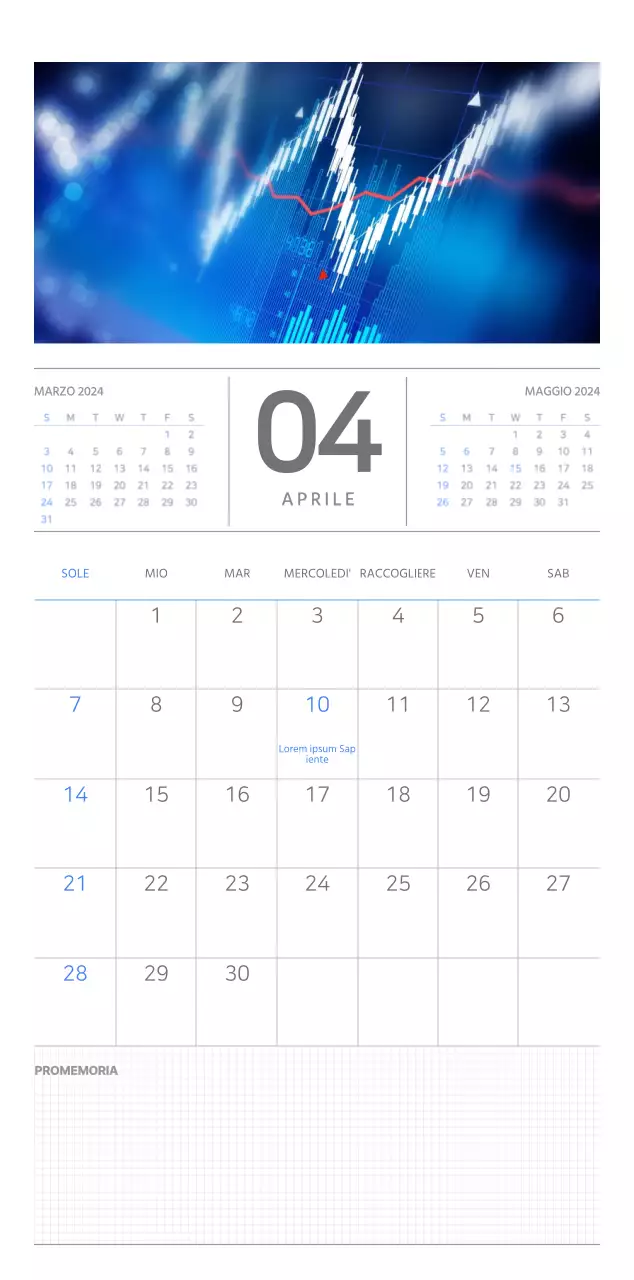 Calendario da parete di concetto aziendale semplice in blu e bianco