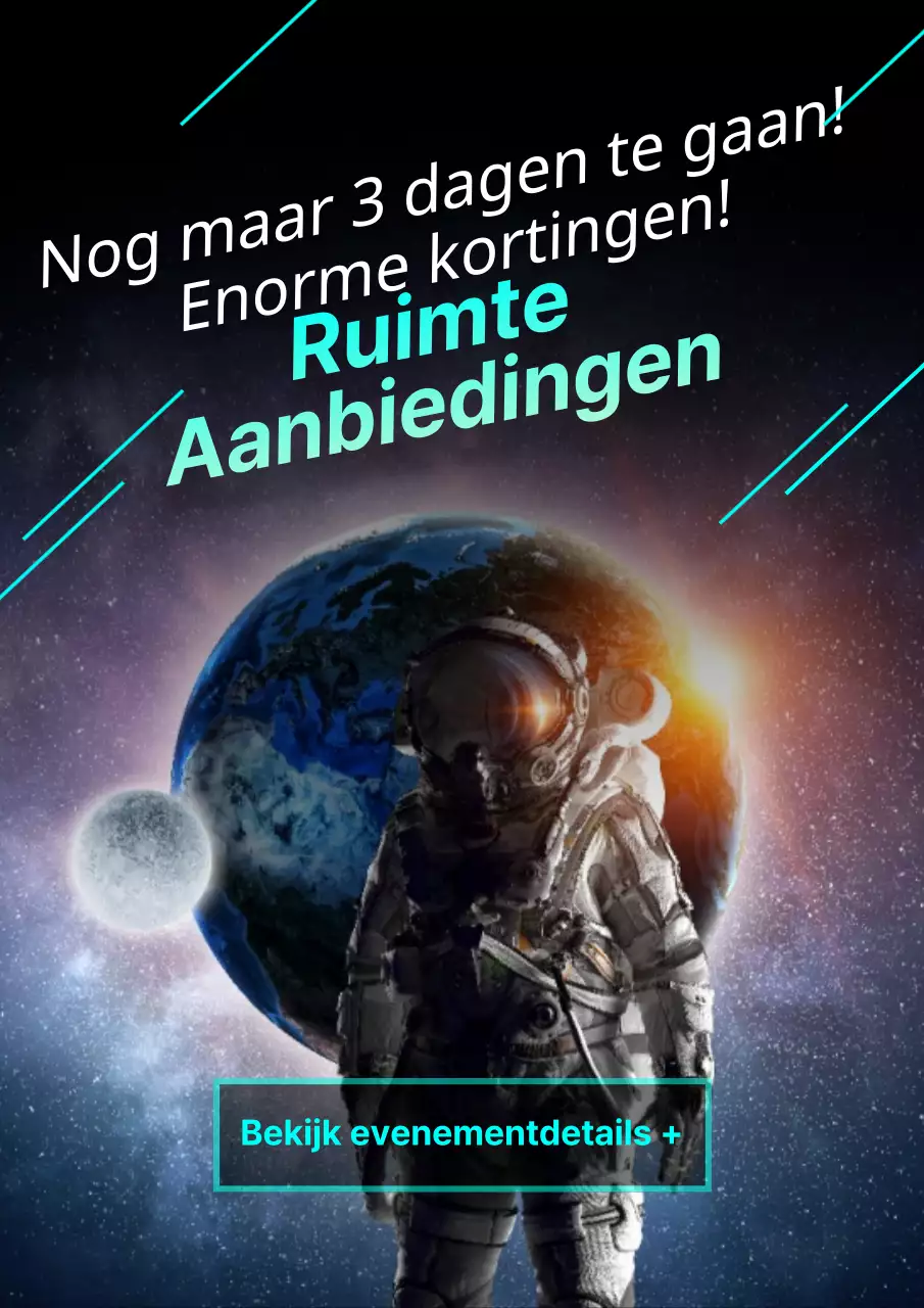 Flyer voor een flitsende zwarte en lichtblauwe superuitverkoop in een winkelcentrum