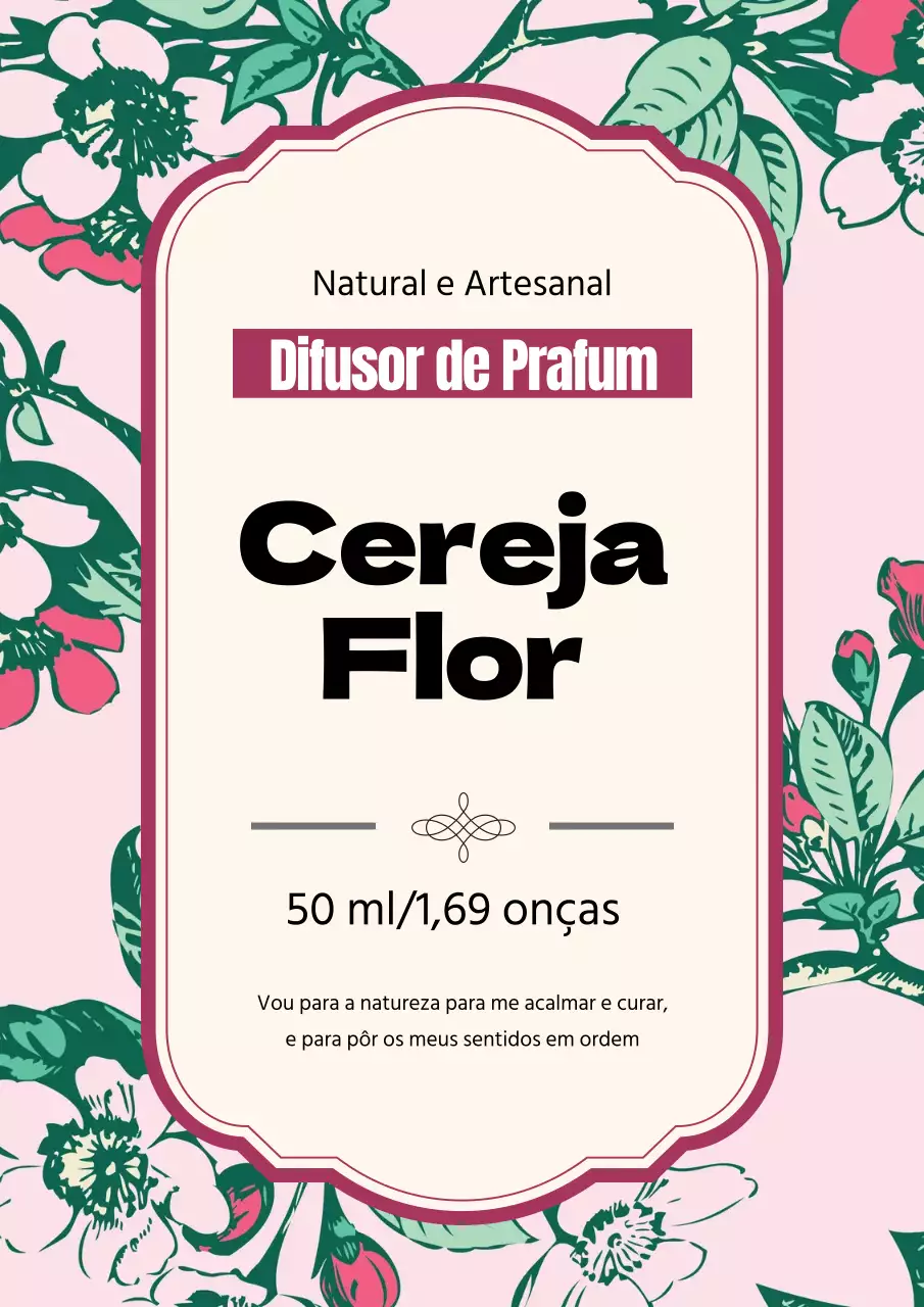 Rótulo de perfume vintage com ilustração cor-de-rosa