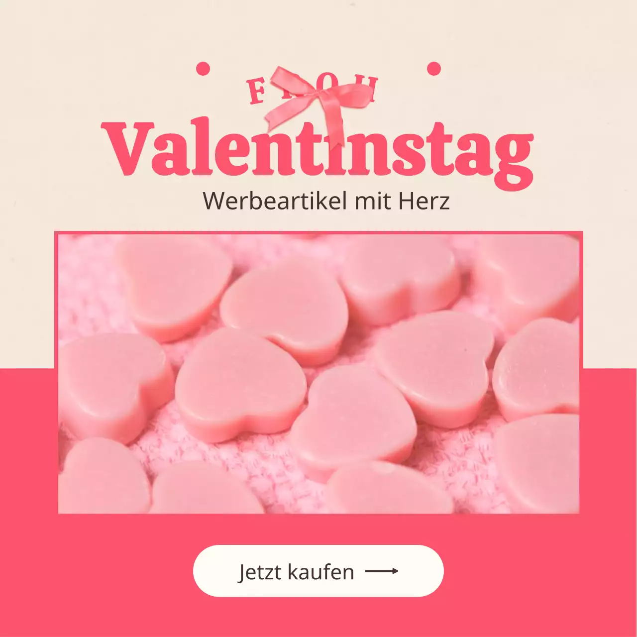 White Day-Promotion mit Schleifenpunkten auf rosa-beigem Hintergrund