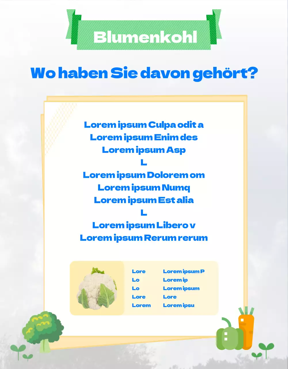 Ein Führer zu einer Blumenkohlfarm mit einem niedlich illustrierten blau-grünen Thema