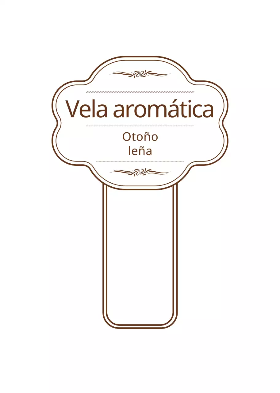 Sencilla vela de estilo marco sentimental en marrón y blanco con etiqueta adhesiva de instrucciones