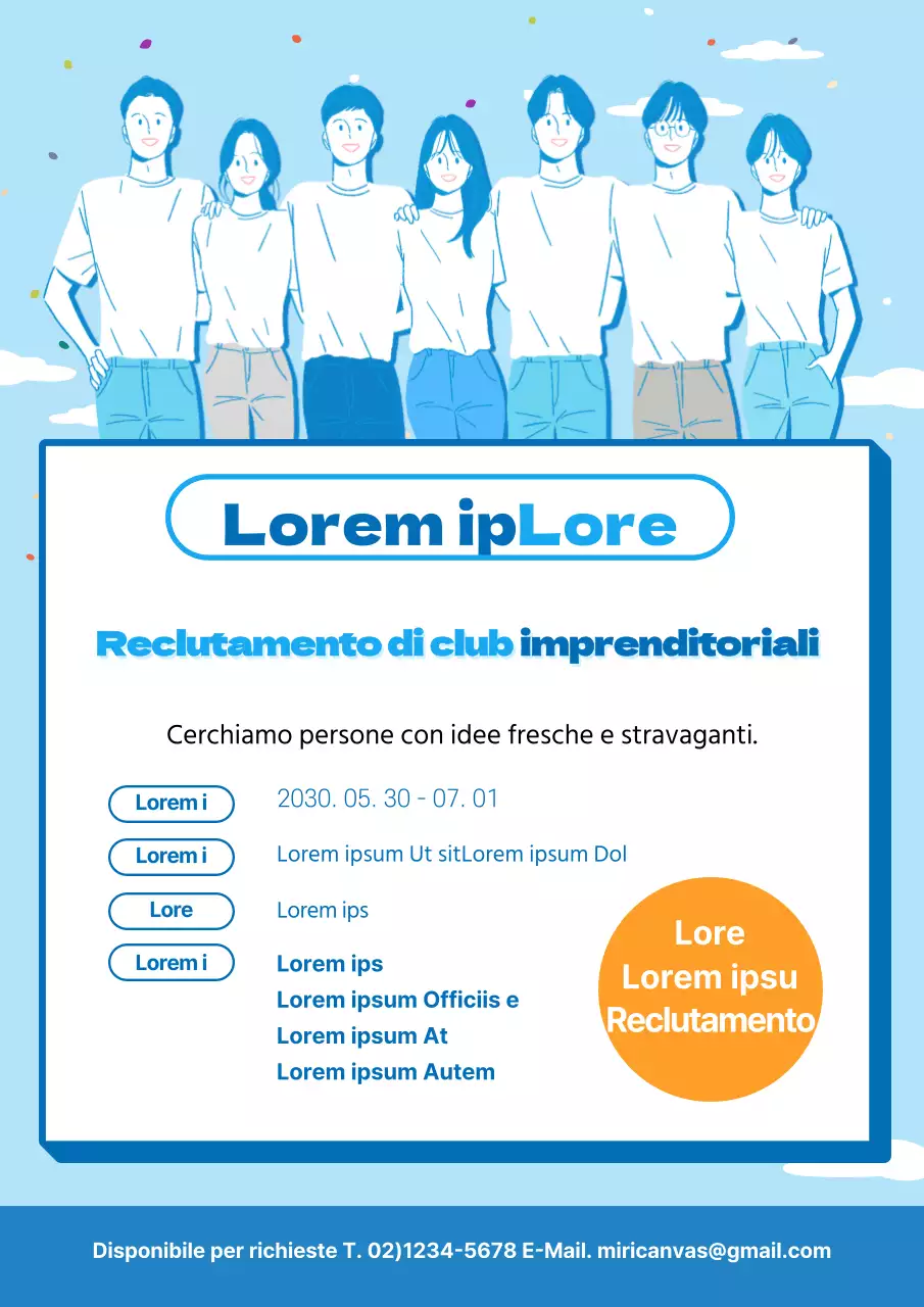 Poster di reclutamento del club imprenditoriale dell'università blu