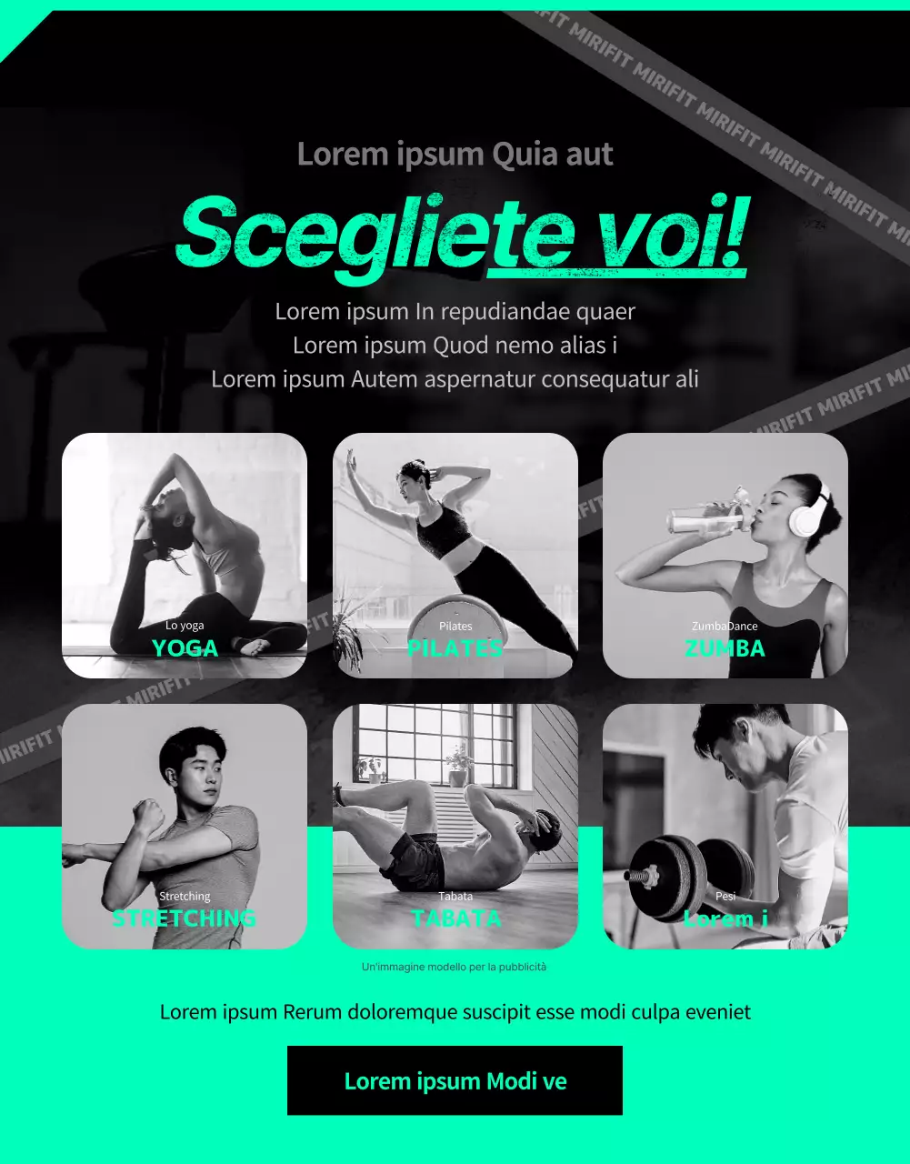 Servizio di app per l'allenamento a casa sportiva, nera e menta